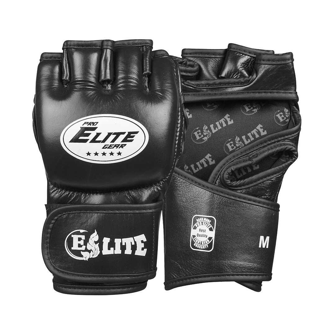 Elite MMA Pro Black White Trainings Glove Leder Black-1