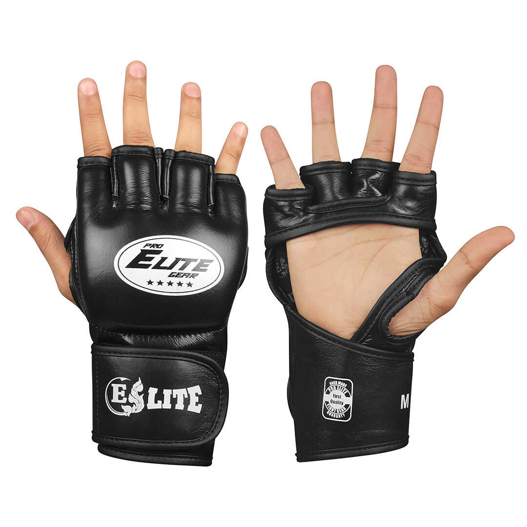 Elite MMA Pro Black White Trainings Glove Leder Black-2