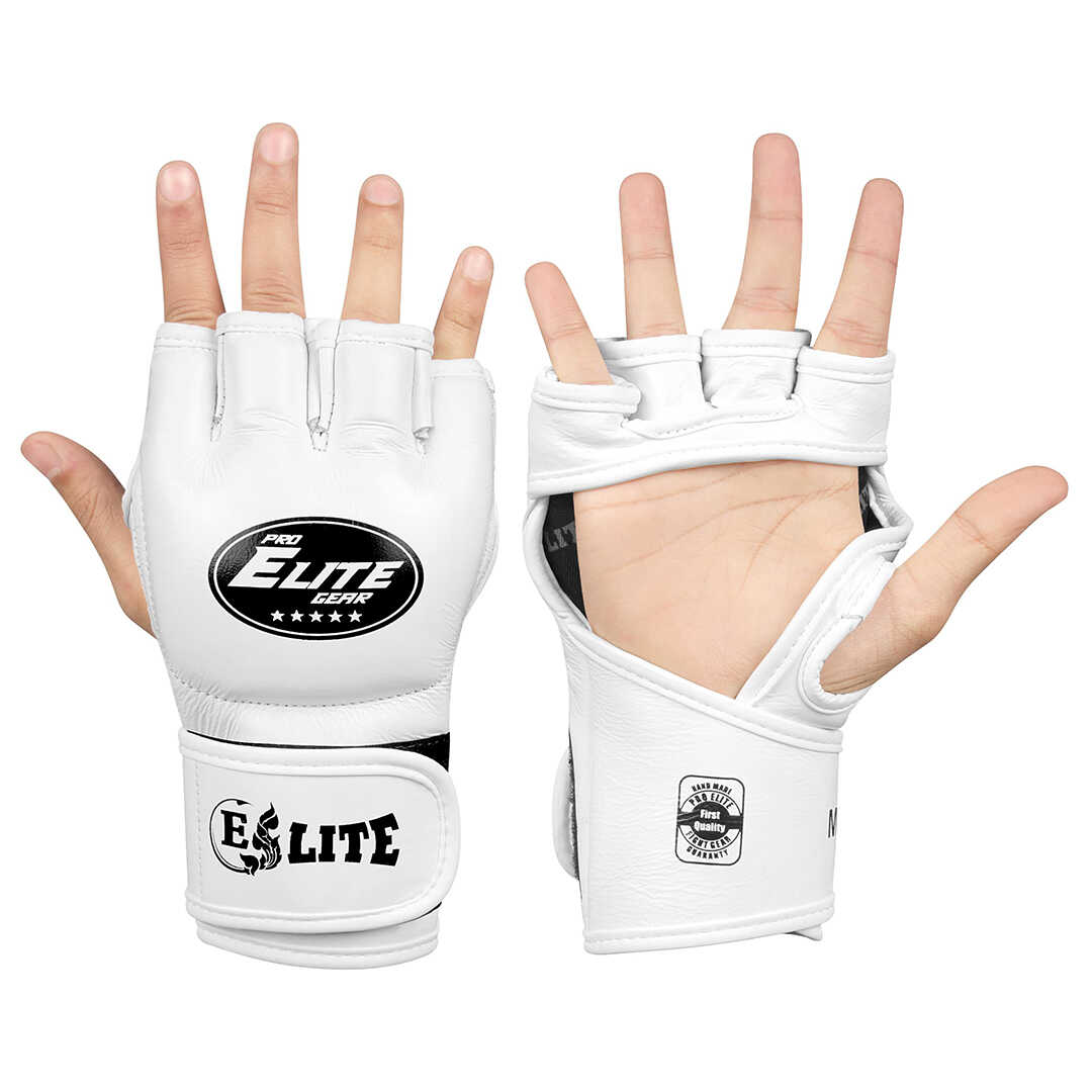 Elite MMA Pro Black White Trainings Glove Leder White-1